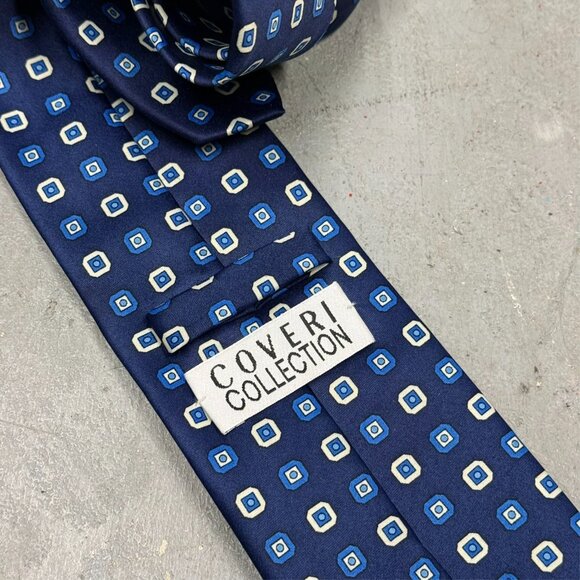 Coveri Collection Tie Handmade Silk Blue Polka Dot 3" - Picture 4 of 5